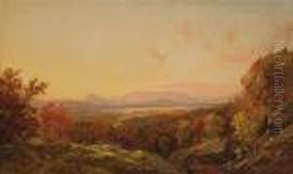 Extensive Autumn Vista With Cattle Oil Painting by Jasper Francis Cropsey