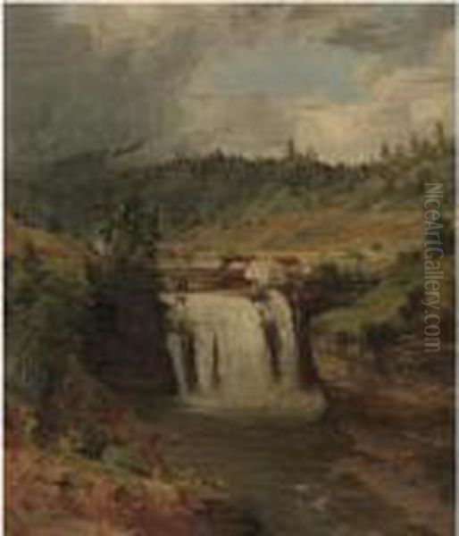 Portage Falls On The Genesee Oil Painting by Jasper Francis Cropsey