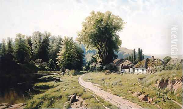 Summer Landscape with Cottages Oil Painting by Konstantin Iakovlevich Kryzhitskii