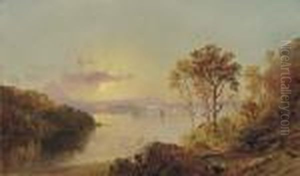 Figures On The Hudson River Oil Painting by Jasper Francis Cropsey