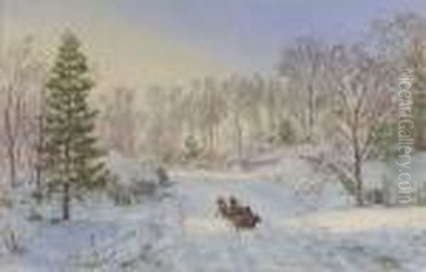 Evening Sleigh Ride, Ravensdale Road, Hastings-on-hudson, New York Oil Painting by Jasper Francis Cropsey