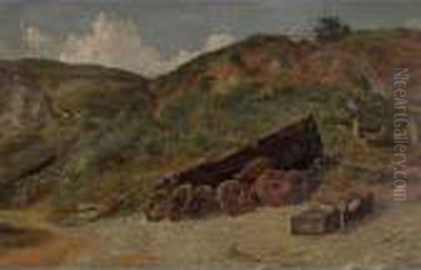 Study Of Boat And Lobster Pots, West Lulworth Oil Painting by Jasper Francis Cropsey