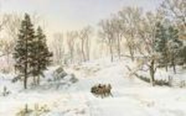 Winter On Ravensdale Road, Hastings-on-hudson, New York Oil Painting by Jasper Francis Cropsey