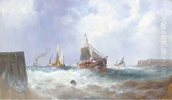 Fishing vessels in a squall; and Fishing vessels returning home Oil Painting by William Calcott Knell