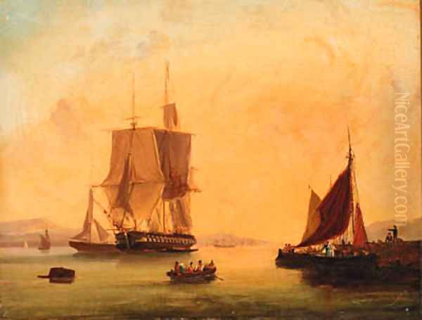 Shipping off the coast; and Shipping at anchor Oil Painting by William Calcott Knell