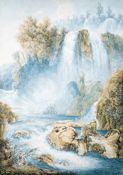 The falls at Tivoli, two anglers in the foreground Oil Painting by Franz Keiserman