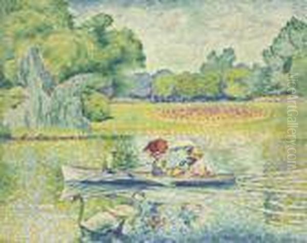 Promenade En Barque Au Bois De Boulogne Oil Painting by Henri Edmond Cross