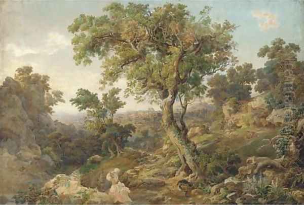 Figures in the Roman Campagna Oil Painting by Joseph Anton Koch