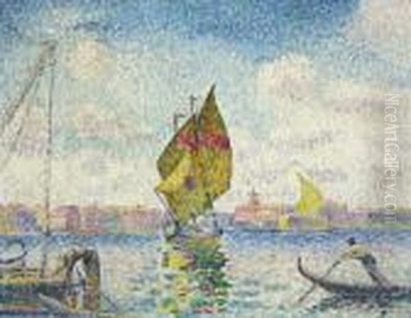 Barques A Voiles Sur La Giudecca Or Venise, Marine Oil Painting by Henri Edmond Cross