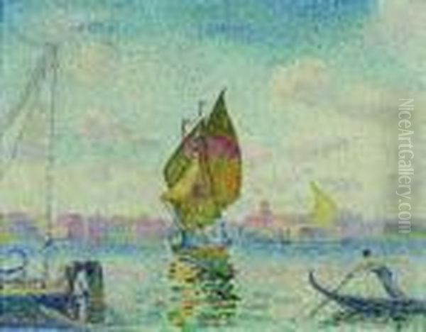 Barque A Voiles Sur La Giudecca Ou Venise, Marine Oil Painting by Henri Edmond Cross