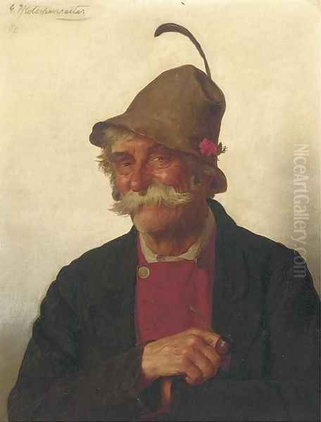 Portrait of a man with a pipe Oil Painting by G.Hugo Kotschenreiter