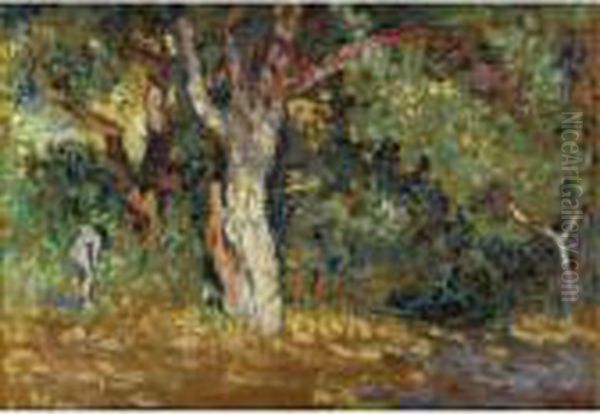 Etude De Sous-bois Avec Femme Nue Oil Painting by Henri Edmond Cross