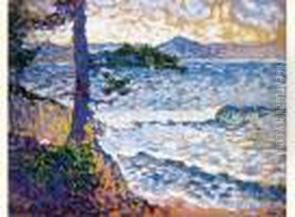 Rivage De Mediterranee
 Huile Sur Panneau, Porte Le Timbre Des Initiales En Bas A Gauche Oil Painting by Henri Edmond Cross