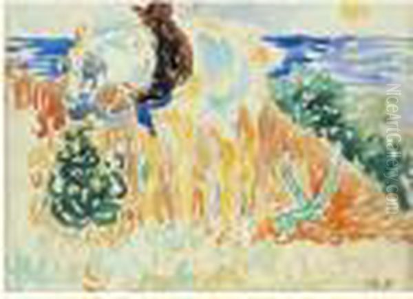 Cheval Au Bord De Mer Oil Painting by Henri Edmond Cross