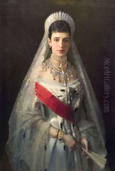 Portrait of Maria Fyodorovna, born Princess Dagmar of Denmark , wife of russian tsar Alexander III Oil Painting by Ivan Nikolaevich Kramskoy