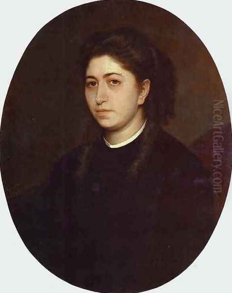 Portrait Of A Young Woman Dressed In Black Velvet Oil Painting by Ivan Nikolaevich Kramskoy