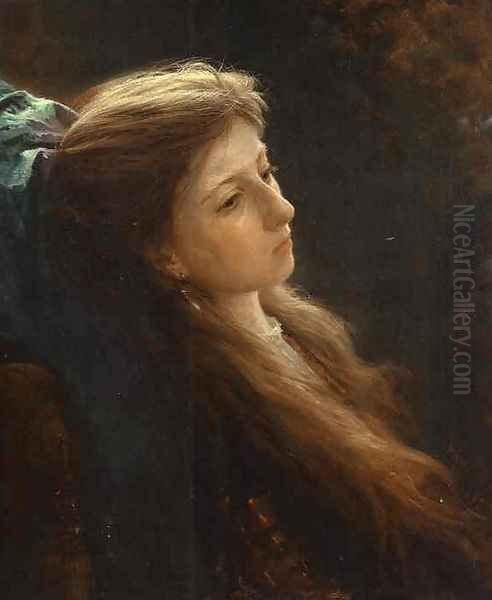 Girl With A Tress Oil Painting by Ivan Nikolaevich Kramskoy