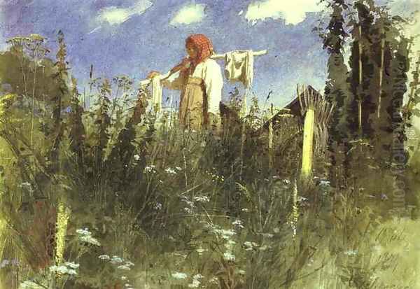 Girl With Washed Linen On The Yoke by Ivan Nikolaevich Kramskoy