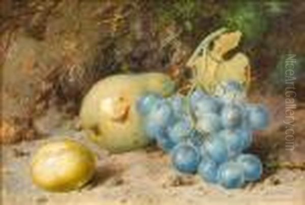 Still Life Of Fruit On A Bank, And Anothersimilar Slightly Smaller Companion Oil Painting by William Cruickshank