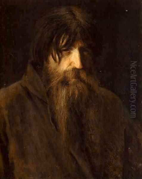 Head Of An Old Peasant (study) Oil Painting by Ivan Nikolaevich Kramskoy