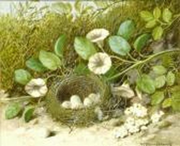 Still Life With Bird's Nest On A Mossy Bank Oil Painting by William Cruickshank