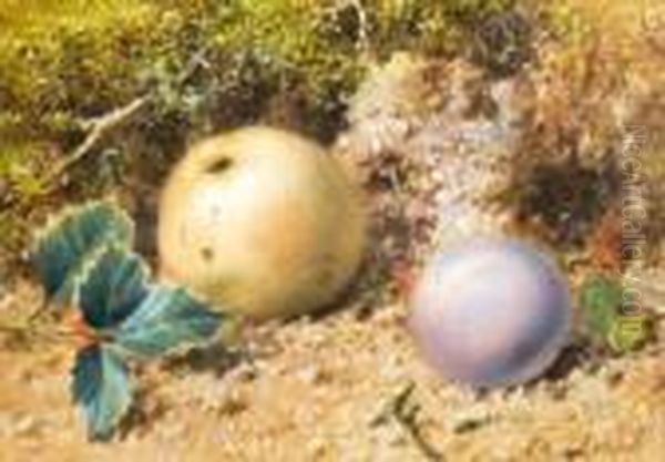 An Apple And Plum On A Mossy Bank Oil Painting by William Cruickshank