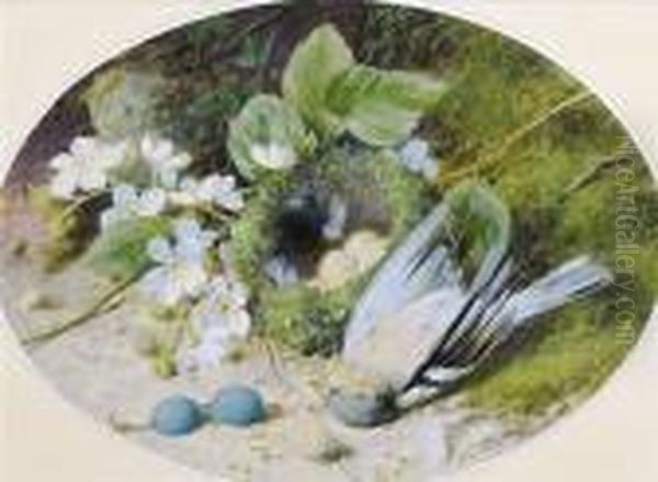 Bird With Flowers And Eggs Oil Painting by William Cruickshank