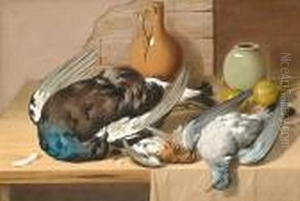 Still Life Of Dead Game Birds On A Kitchen Table. Oil Painting by William Cruickshank