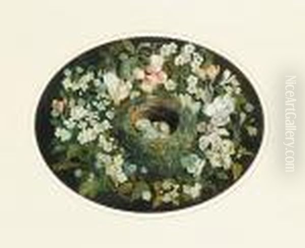 A Bird's Nest Surrounded By Flowers Oil Painting by William Cruickshank