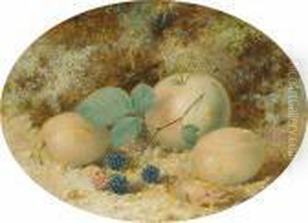 Still Life Of Apples, Plums And Berries On A Mossy Bank Oil Painting by William Cruickshank