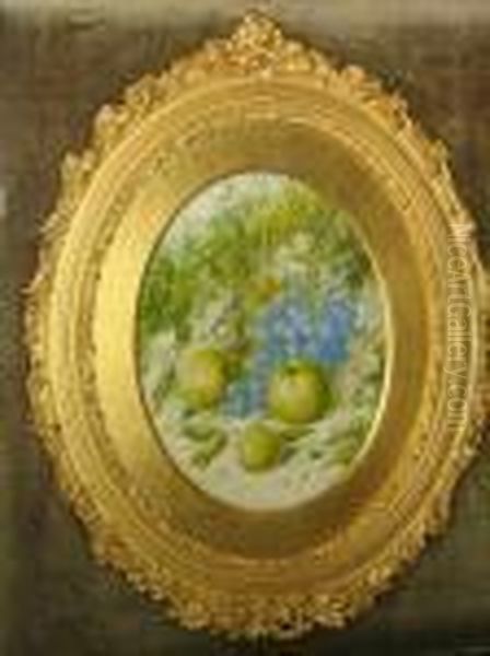 Still Life Of Grapes And Apples On A Bank Oil Painting by William Cruickshank