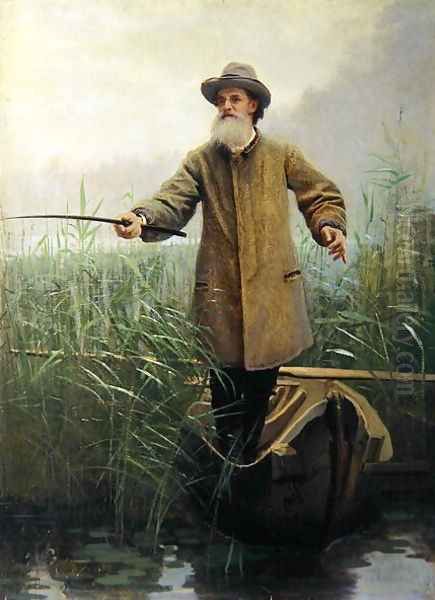 Portrait of Apollon Maikov (1821-97) Fishing, 1883 Oil Painting by Ivan Nikolaevich Kramskoy