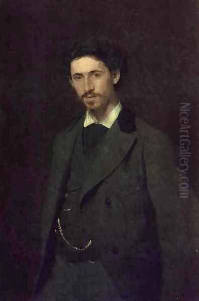 Portrait of Ilya Efimovich Repin, 1876 Oil Painting by Ivan Nikolaevich Kramskoy