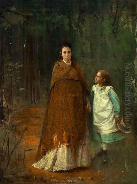 Portrait of the Artist's Wife and Daughter Oil Painting by Ivan Nikolaevich Kramskoy