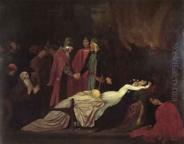 The Reconciliation Of The Montagues And Capulets Over The Dead Bodies Of Romeo And Juliet Oil Painting by Lord Frederick Leighton