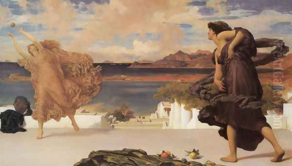 Greek Girls Playing At Ball Oil Painting by Lord Frederick Leighton