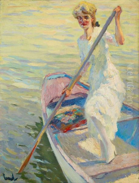 Stehendes Madchen Im Kahn Oil Painting by Edward Alfred Cucuel