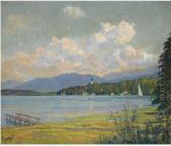 Am Starnberger See (lake Starnberg) Oil Painting by Edward Alfred Cucuel