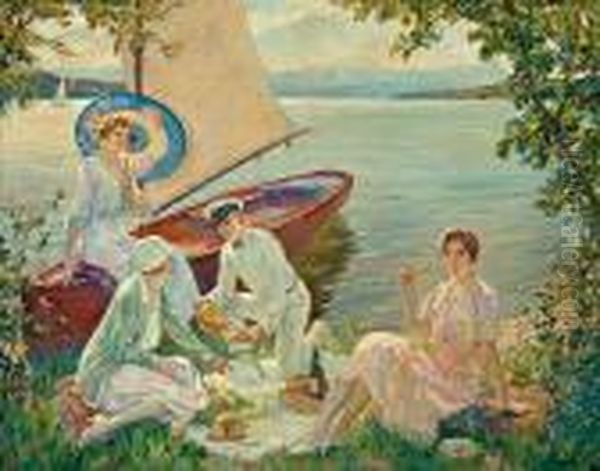 Picnic On The Starnberger See Oil Painting by Edward Alfred Cucuel