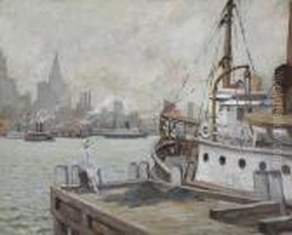 Morning In New York Harbor Oil Painting by Edward Alfred Cucuel