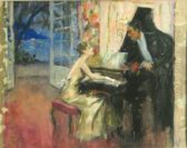 At The Piano Oil Painting by Edward Alfred Cucuel