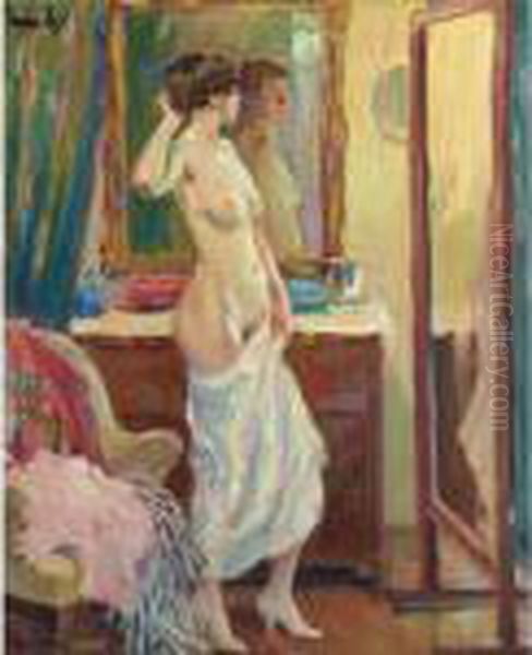 Vor Dem Spiegel (the Looking-glass) Oil Painting by Edward Alfred Cucuel