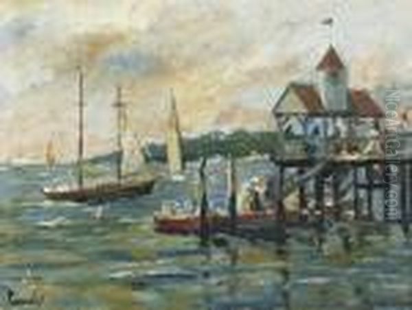 Boats By A Pier Oil Painting by Edward Alfred Cucuel