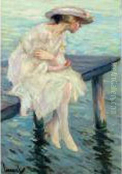 Abend Am See (evening By The Lake) Oil Painting by Edward Alfred Cucuel