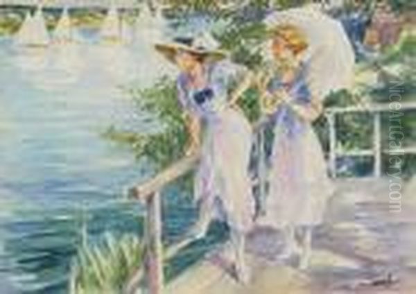 Regatta On The Lake Oil Painting by Edward Alfred Cucuel