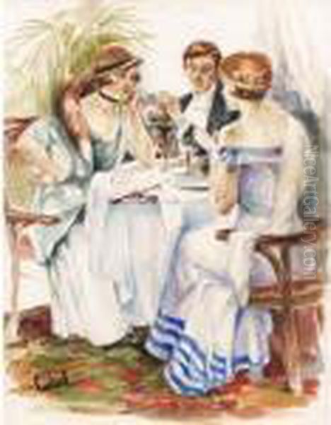 A Conversation Over Cocktails Oil Painting by Edward Alfred Cucuel