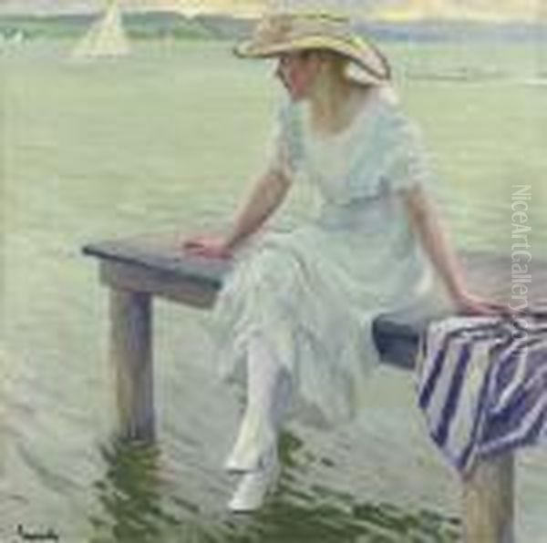 Young Woman On A Pier Oil Painting by Edward Alfred Cucuel