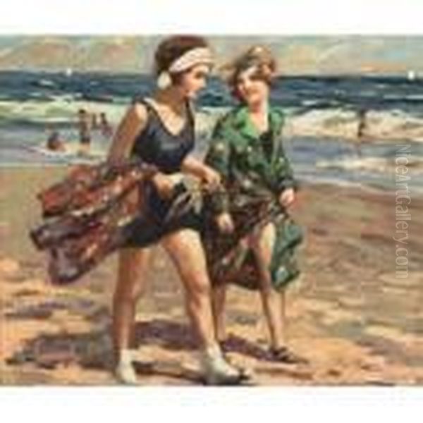 Walk On The Beach Oil Painting by Edward Alfred Cucuel