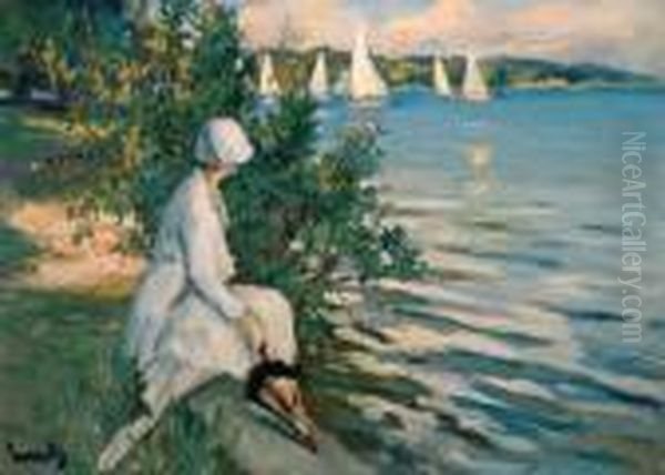 By The River Oil Painting by Edward Alfred Cucuel