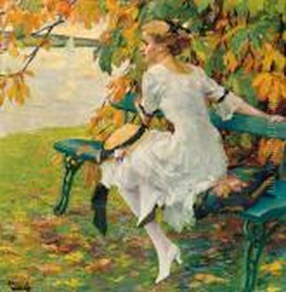 Auf Der Grnen Bank Oil Painting by Edward Alfred Cucuel